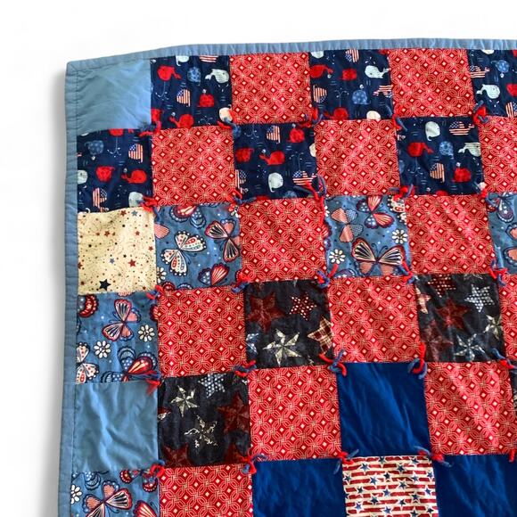 Handmade Patriotic Patchwork Quilt 4th of July Whales Stars Butterflies Lap SIze - Picture 2 of 10